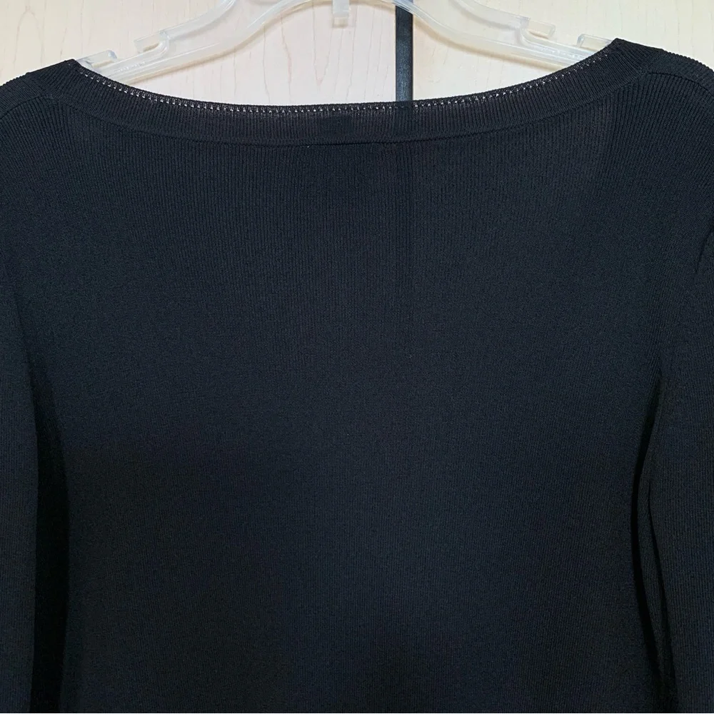 Ann Taylor Womens 3/4 Sleeve V Neck Button Bow Tie Sweater Cardigan Black Size M